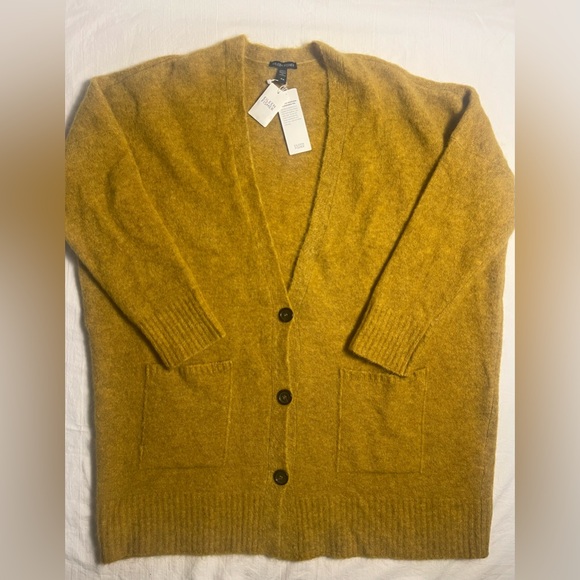 NWT $398 Eileen Fisher Mohair Wool V Neck Cardigan Sweater Burnished Gold Medium - Picture 5 of 10